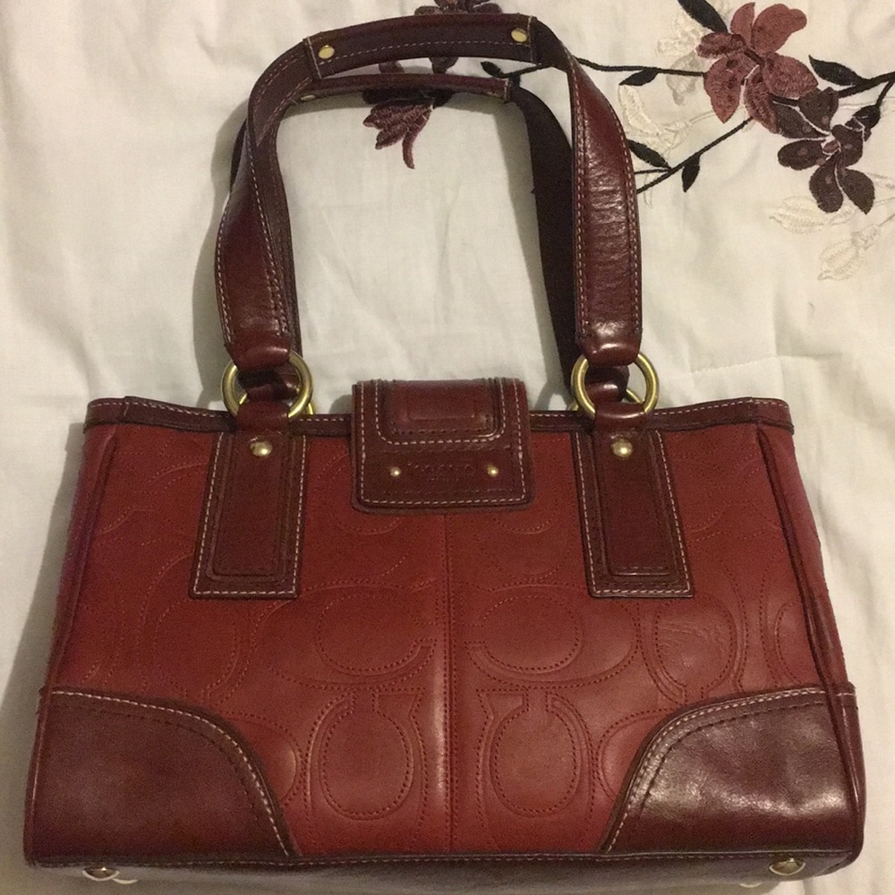 💝 Coach Hamilton Logo Signature Red/Wine Carryall - Picture 4 of 8